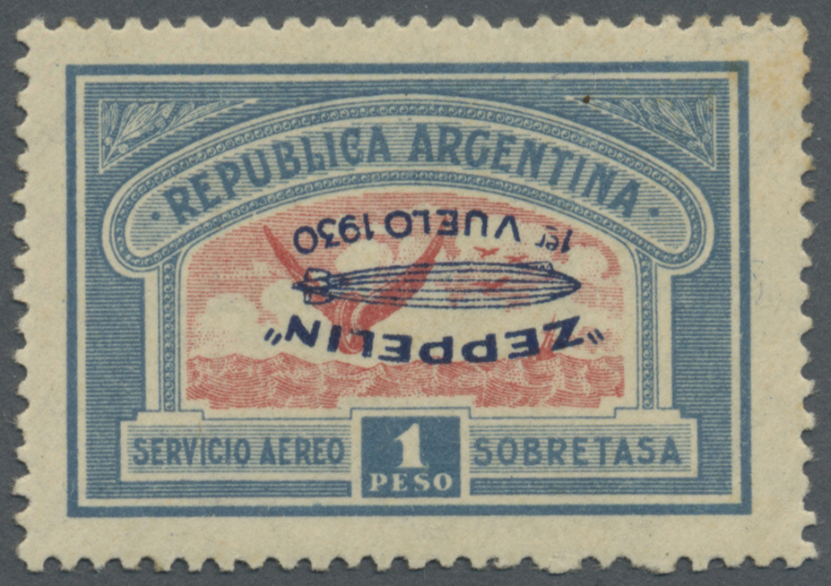 ** Argentinien: 1930: Südamerikafahrt 1 P., Blauer, Kopfstehender Aufdruck, Postfrisches Luxusstück. Eine äußerst Selten - Other & Unclassified