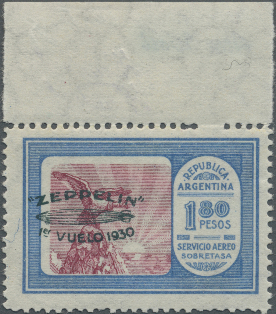 ** Argentinien: 1930, Luftpostmarke: Südamerikafahrt LZ "Graf Zeppelin" 1,80 P Mit Grünem Aufdruck, Postfrisch Vom (ange - Other & Unclassified
