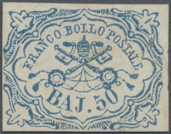 (*) Italien - Altitalienische Staaten: Kirchenstaat: 1852, 50baj. Light Blue, Fresh Colour, Close To Full Margins, - Etats Pontificaux