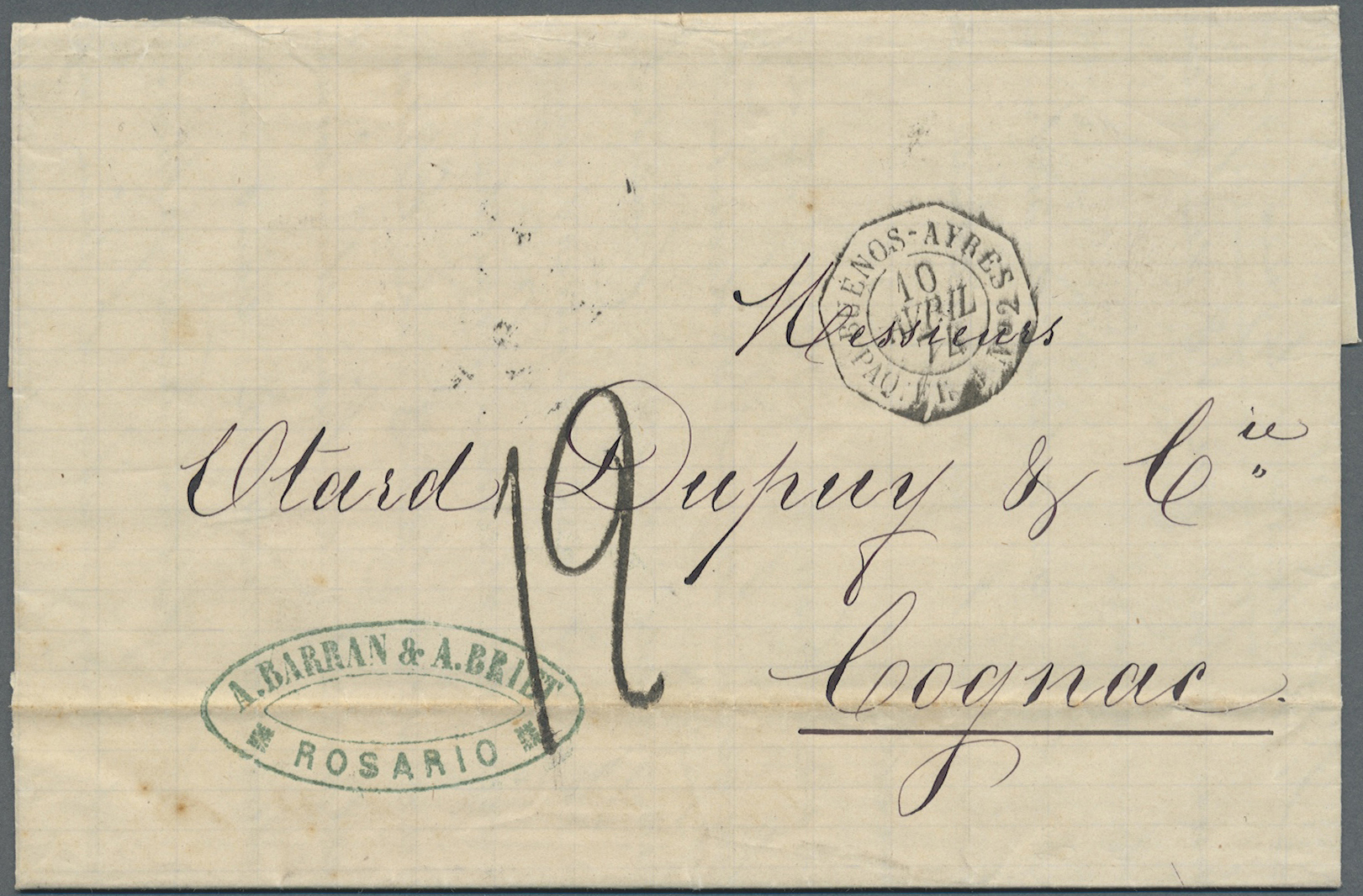 Br Argentinien - Besonderheiten: 1874, Stampless Ship Letter (dated Inside 8.4.) With Complete Message, From Rosario To  - Other & Unclassified