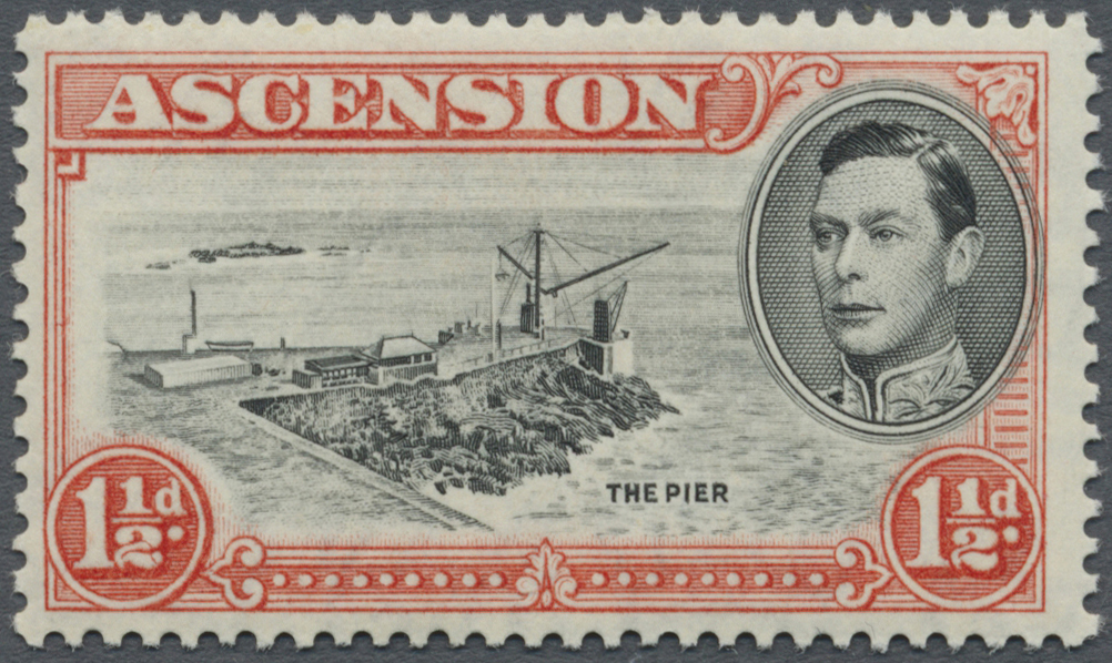 ** Ascension: 1938, 1½d. Black And Vermilion With Variety "Davit Flaw", Unmounted Mint. - Ascension