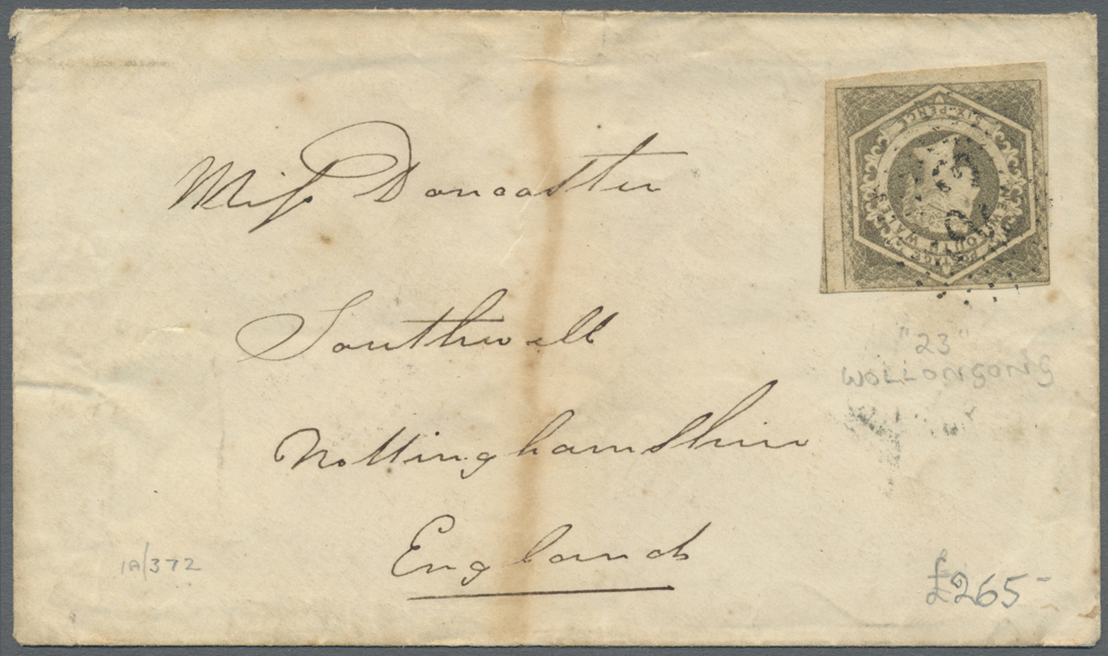 Br Neusüdwales: 1854, 6 P Gray Cancelled "23" (Wollongong) On Cover Via Sydney To Southwill/England 1859, Envelope With  - Covers & Documents