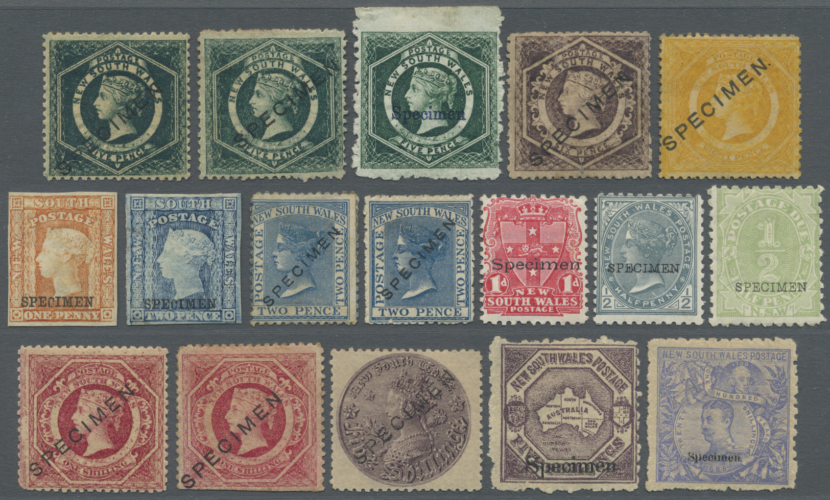 */(*) Neusüdwales: 1856/1897 (ca.), Interesting Group With 24 Stamps Optd. SPECIMEN In Some Different Types And One Stam - Covers & Documents