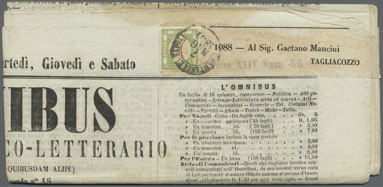Br Italien - Altitalienische Staaten: Neapel: 1861, ½t. Yellow-green, Fresh Colour, Wide Margins, Single Franking - Naples