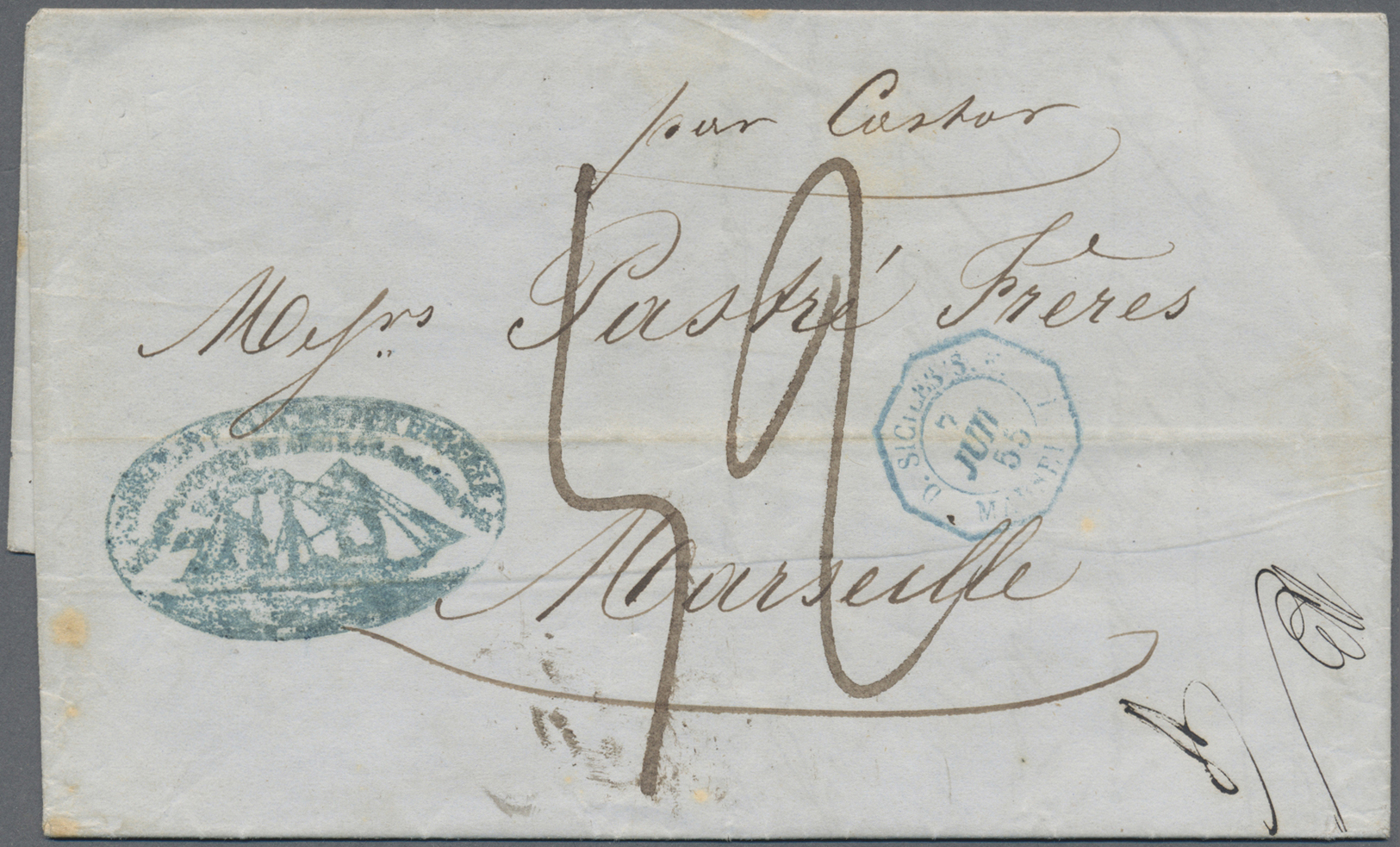 Br Italien - Altitalienische Staaten: Sardinien: 1855: Ship Letter From Genova/Genua To Marseilles Endorsed "par - Sardinia