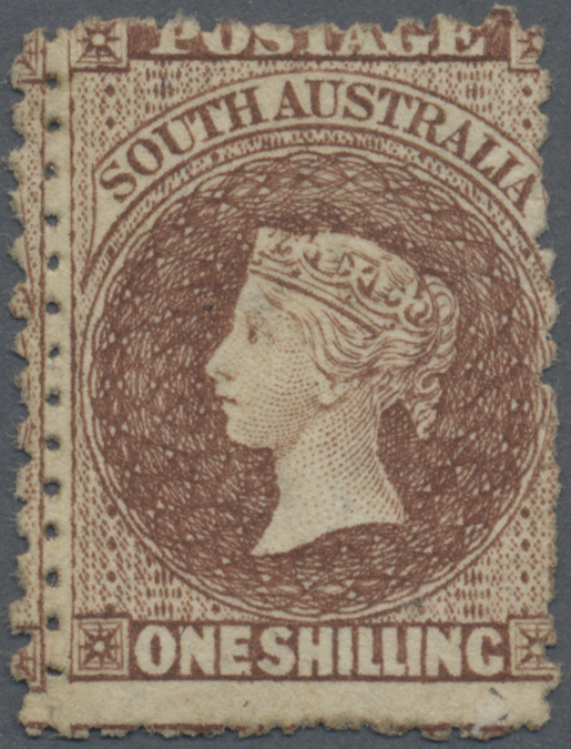 * Südaustralien: 1869, QV 1s. Red-brown With Wmk. Large Star With DOUBLE PERFORATION On Left Side, Unused With Large Par - Covers & Documents