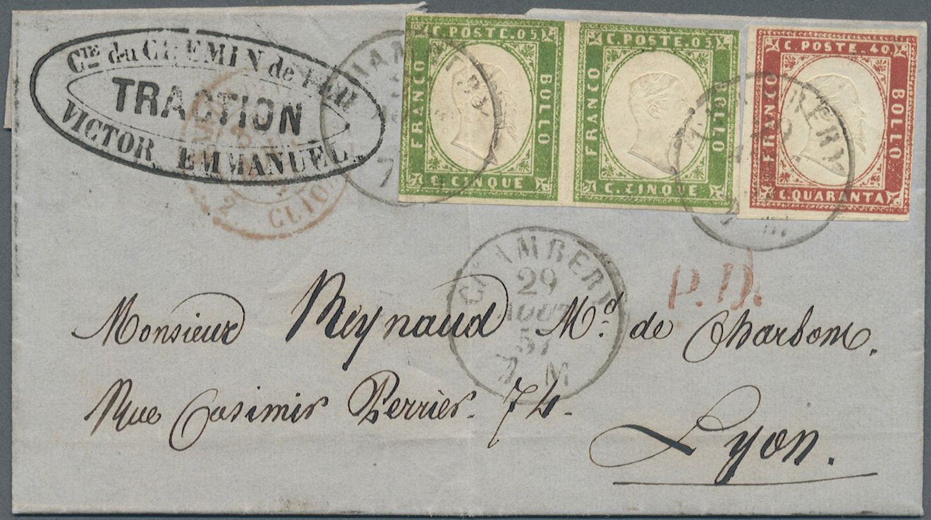 Br Italien - Altitalienische Staaten: Sardinien: 1857, Envelope (vertical Fold Affecting One Adhesive) Addressed - Sardaigne
