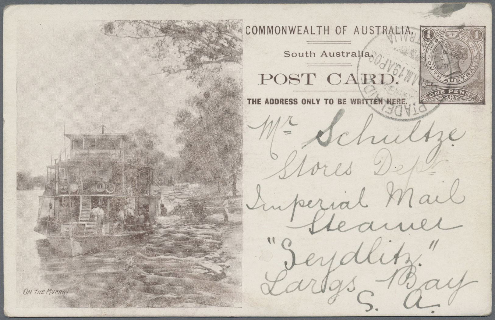 GA Südaustralien: 1908 (19.4.), QV 1d. Pictorial Stat. Postcard (Adelaide Ptg.) In Grey-brown With View 'ON THE MURRAY'  - Covers & Documents