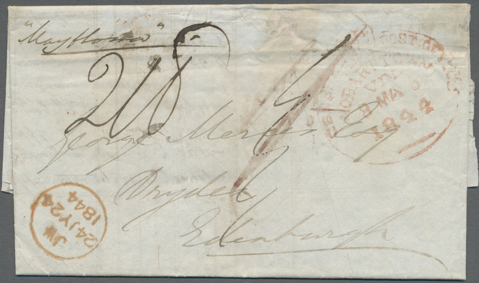 Br Tasmanien: 1844 (8.5.), Pre-philatelic Folded Entire With Light Red Crowned 'GENERAL POST OFFICE / HOBART TOWN / VDL  - Covers & Documents