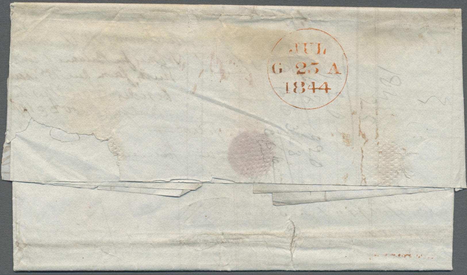 Br Tasmanien: 1844 (8.5.), Pre-philatelic Folded Entire With Light Red Crowned 'GENERAL POST OFFICE / HOBART TOWN / VDL  - Covers & Documents