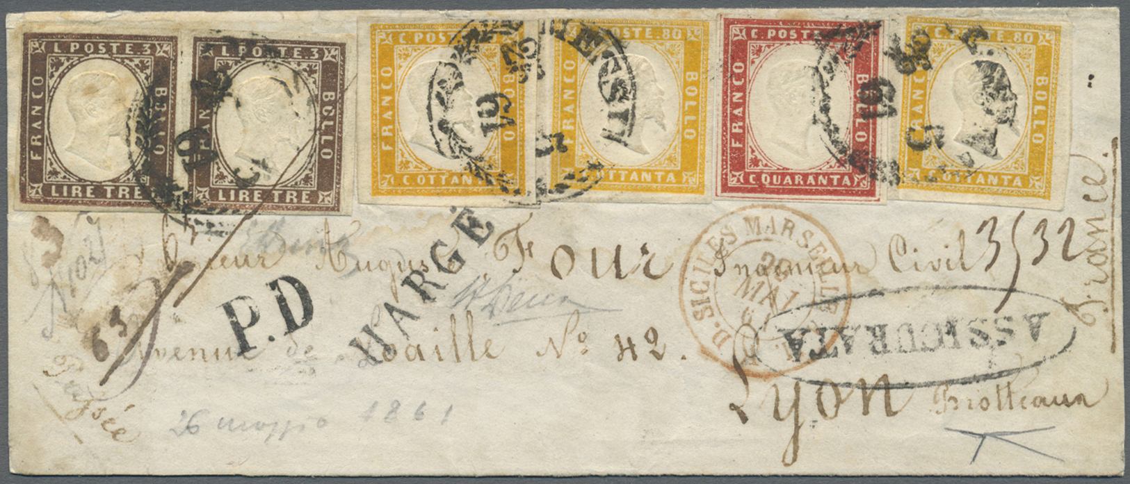 Br Italien - Altitalienische Staaten: Sardinien: 1861: Sardinia IVth Issue: 3 L Dark Copper Horizontal Pair With - Sardinia