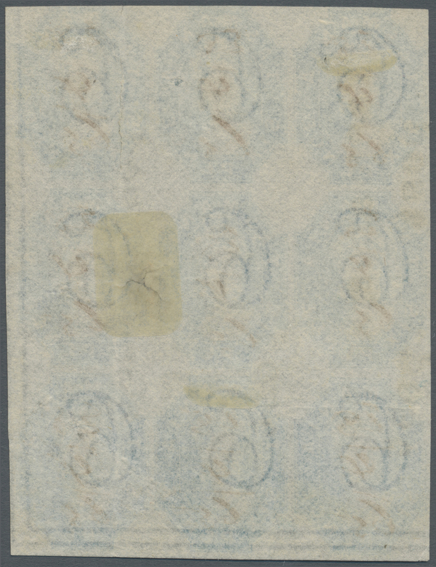 O Tasmanien: 1865, 6d. Dull Cobalt, Block Of Nine (some Faults), Each Stamp Oblit. In Ms. "28/4/65", Faded Colour Affect - Covers & Documents