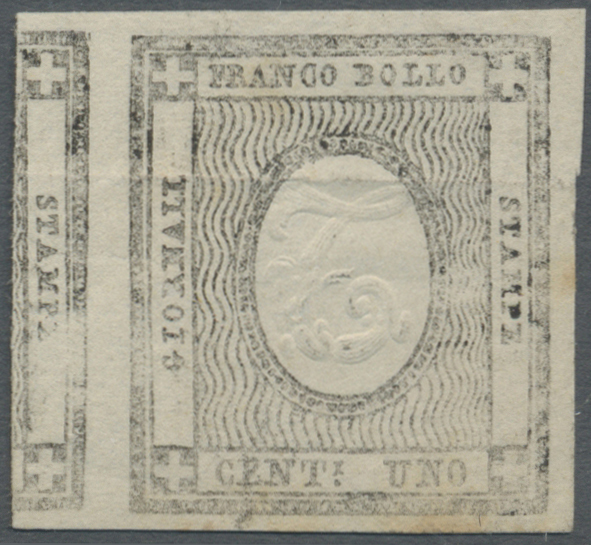 (*) Italien - Altitalienische Staaten: Sardinien: 1861 1 Cent. Black With Inverted Centerpiece (embossed) "2". Wit - Sardaigne