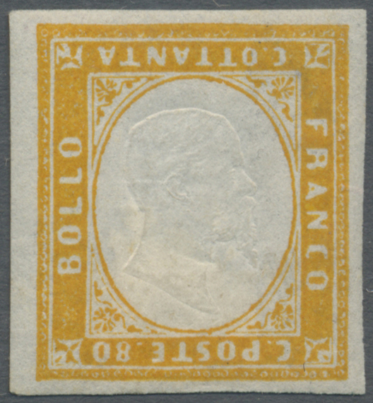 * Italien - Altitalienische Staaten: Sardinien: 1855/1863: 80 Centesimi Yellow With Inverted Centerpiece "effifi - Sardaigne