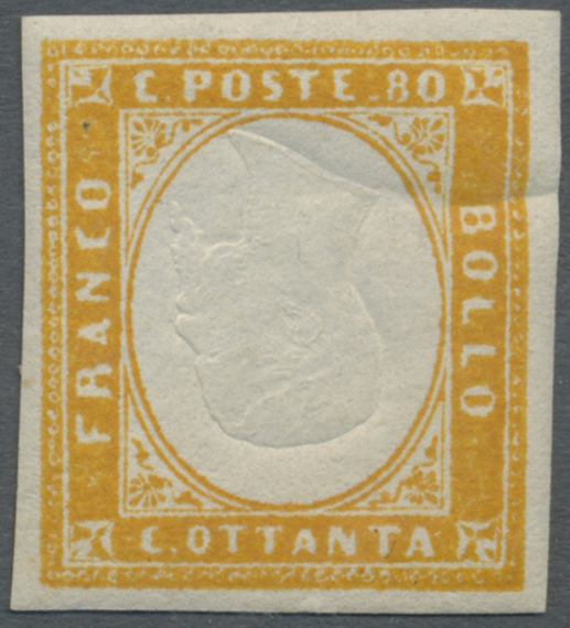 * Italien - Altitalienische Staaten: Sardinien: 1858: 80 Centesimi Orange With Inverted Centerpiece ("effige Cap - Sardinien