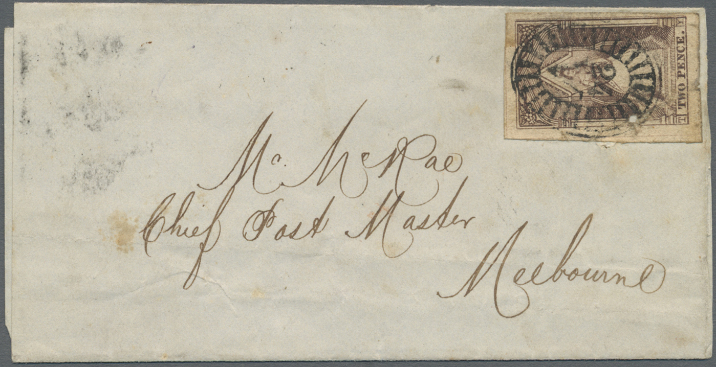 Br Victoria: 1853 (8.8.), Folded Entire (outer Part) Bearing Queen-on-Throne 2d. Brown With Good Margins Around Fine Use - Covers & Documents