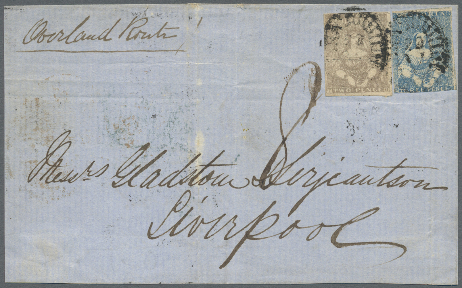 Brrst Victoria: 1854, Qween Victoria 2 D. Grey-purple And 3 D. Blue Tied By Barred Oval Pmks. "22-V" To Front With Handw - Covers & Documents