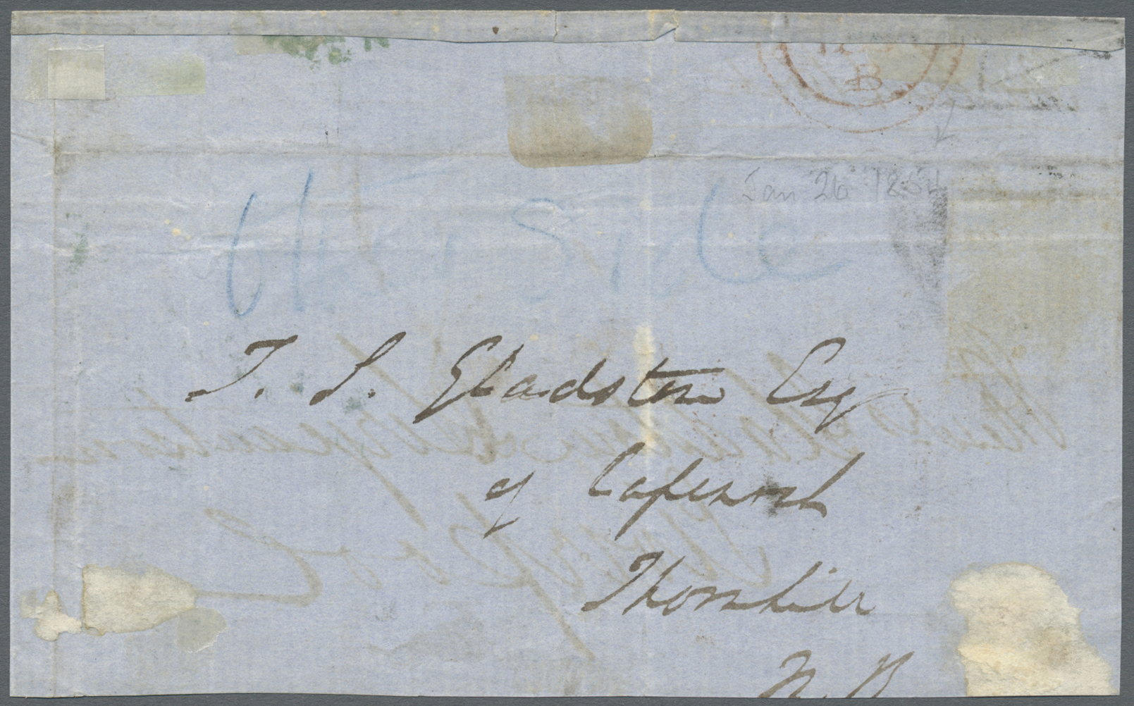 Brrst Victoria: 1854, Qween Victoria 2 D. Grey-purple And 3 D. Blue Tied By Barred Oval Pmks. "22-V" To Front With Handw - Storia Postale