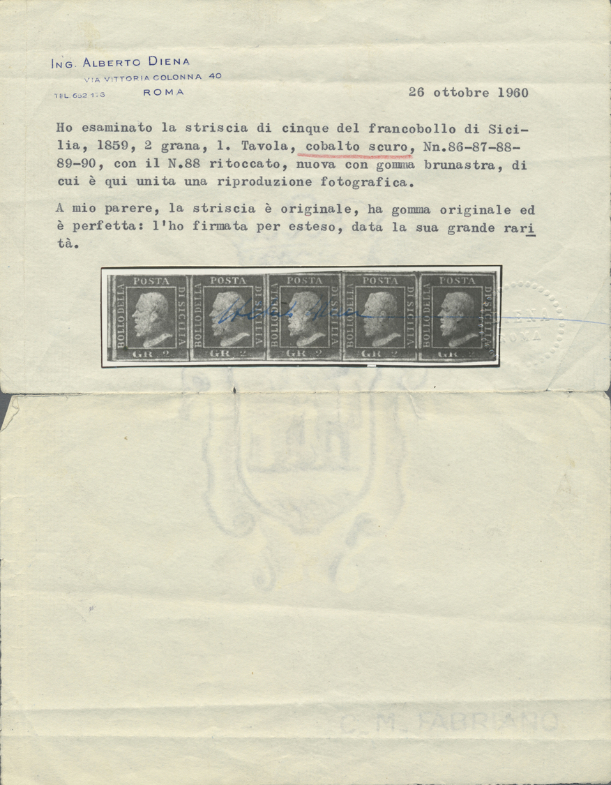 * Italien - Altitalienische Staaten: Sizilien: 1859: 2 Gr Dark Cobalt, Naples Paper, Plate I, Vertical Strip Of - Sicily