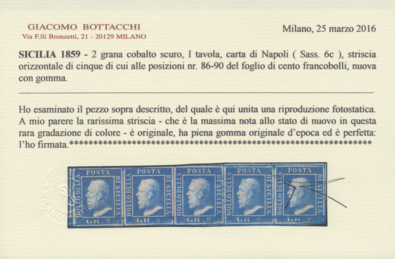 * Italien - Altitalienische Staaten: Sizilien: 1859: 2 Gr Dark Cobalt, Naples Paper, Plate I, Vertical Strip Of - Sicily