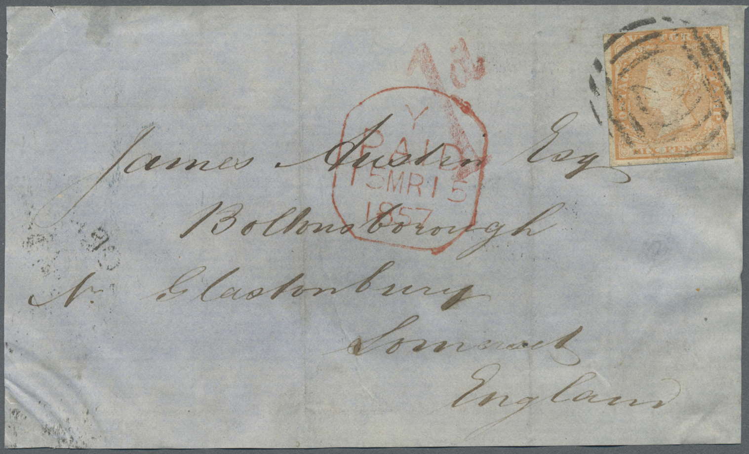 Br/Brrst Victoria: 1855/1856, one folded entire, two small covers and one cover front each bearing woodblocks 6d dull or