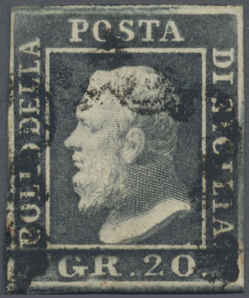 O Italien - Altitalienische Staaten: Sizilien: 1859, 20gr. Greyish Slate, Fresh Colour, Full Margins, Neatly Can - Sicile