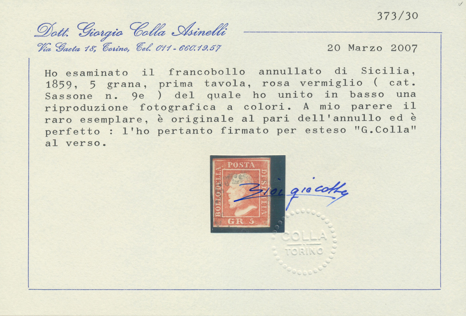 O Italien - Altitalienische Staaten: Sizilien: 1859, 5 Grana (first Plate) "ROSA VERMIGLIO", A Very Fine Used Ex - Sicilia