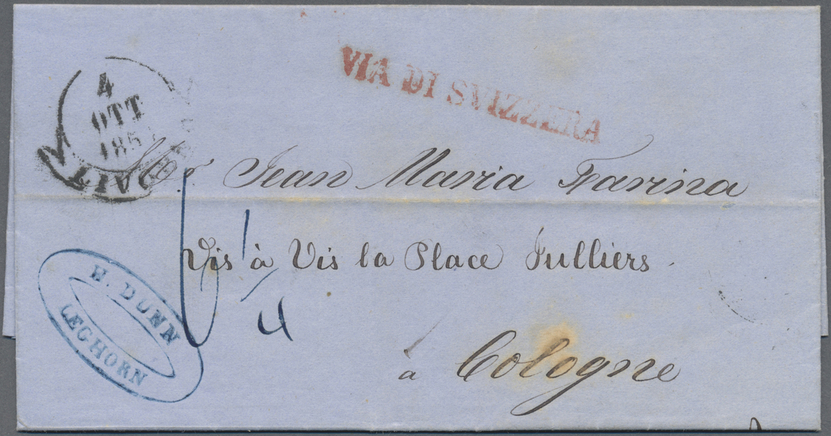 Br Italien - Altitalienische Staaten: Toscana: 1858: "VIA DI SVIZZERA" In Red On Complete Stampless Letter From " - Toscane