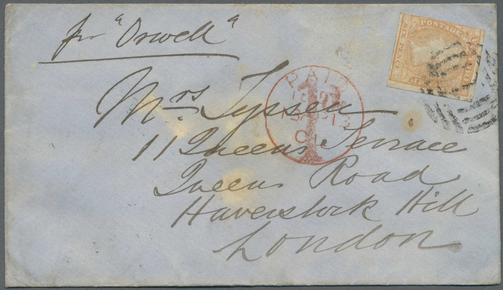 Br Victoria: 1855/1856, four covers and one folded entire each bearing woodblocks 6d dull orange (mixed cuttings) all ad