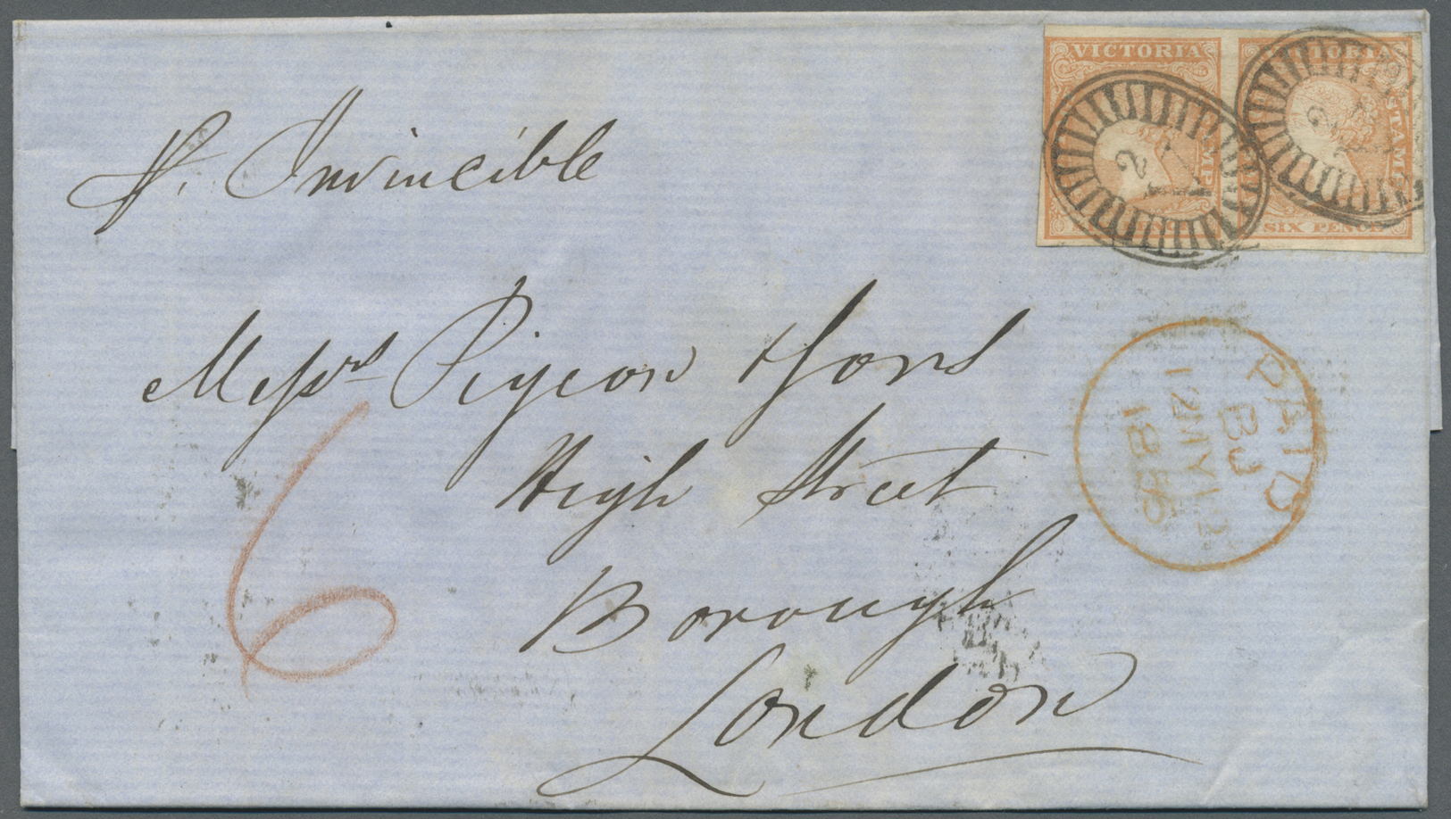 Br Victoria: 1856, One Folded Entire And One Mourning Cover Each Bearing Horizontal Pairs Woodblocks 6d Dull Orange Both - Covers & Documents