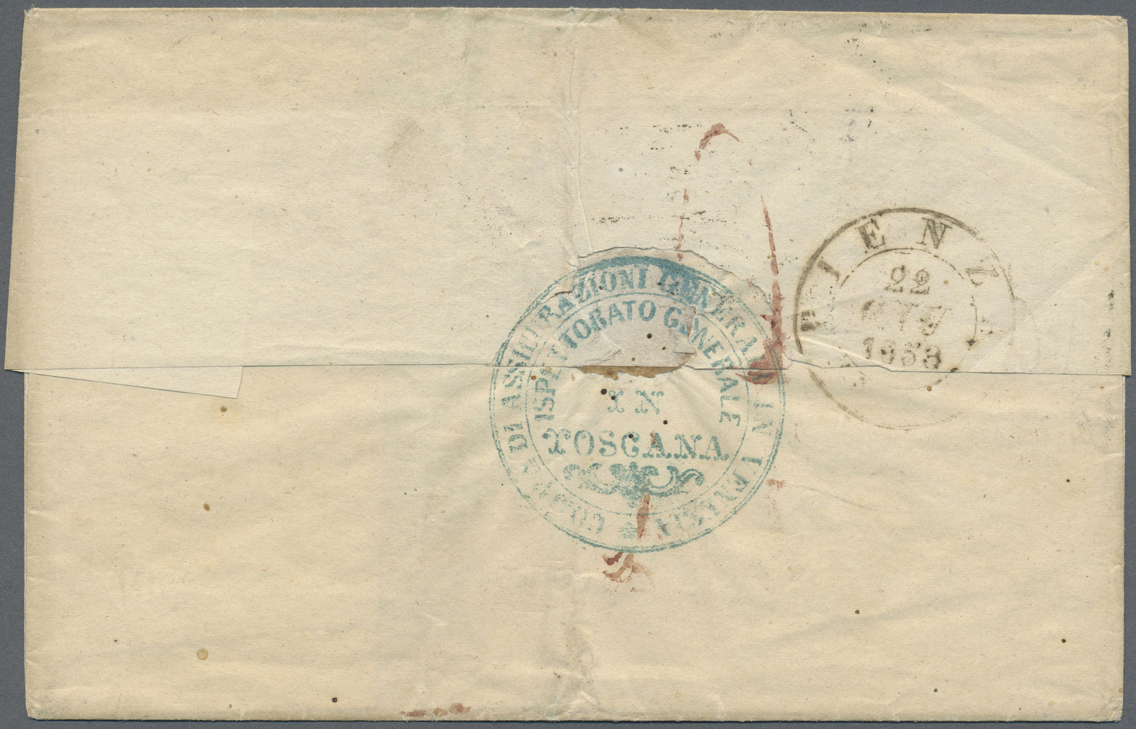 Br Italien - Altitalienische Staaten: Toscana: 1853, 1cr. Carmine Red And 2cr. Dull Blue On Folded Envelope Tied - Tuscany