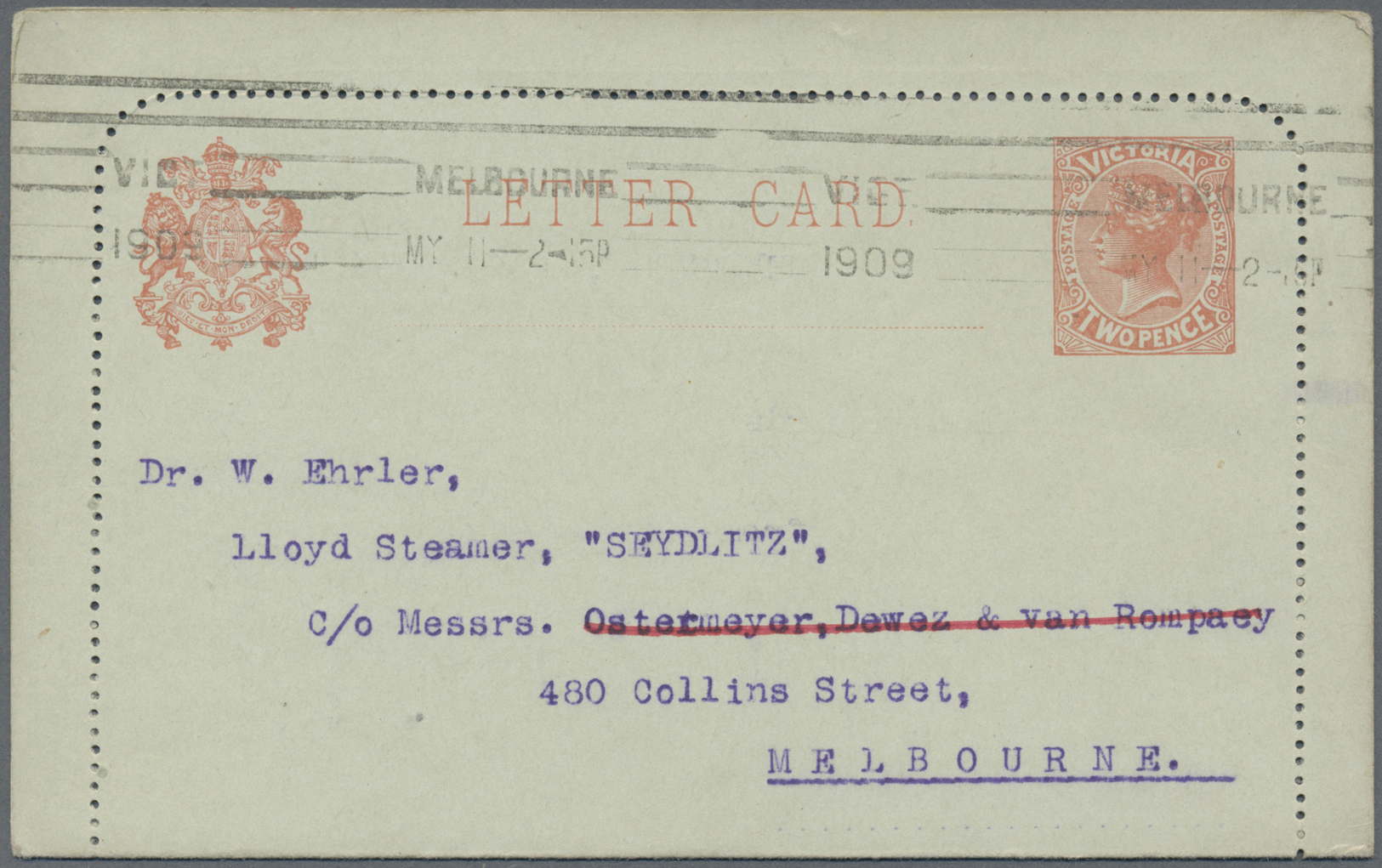 GA Victoria: 1909 (11.5.), Two Lettercards QV 2d. Rose On Greenish-grey Stock Both Philatelic Usages Within Melbourne Wi - Covers & Documents