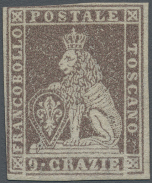 (*) Italien - Altitalienische Staaten: Toscana: 1859, 9 Crazie Grey Lilac, With The EXTREMELY RARE SECOND WATERMAR - Toscane
