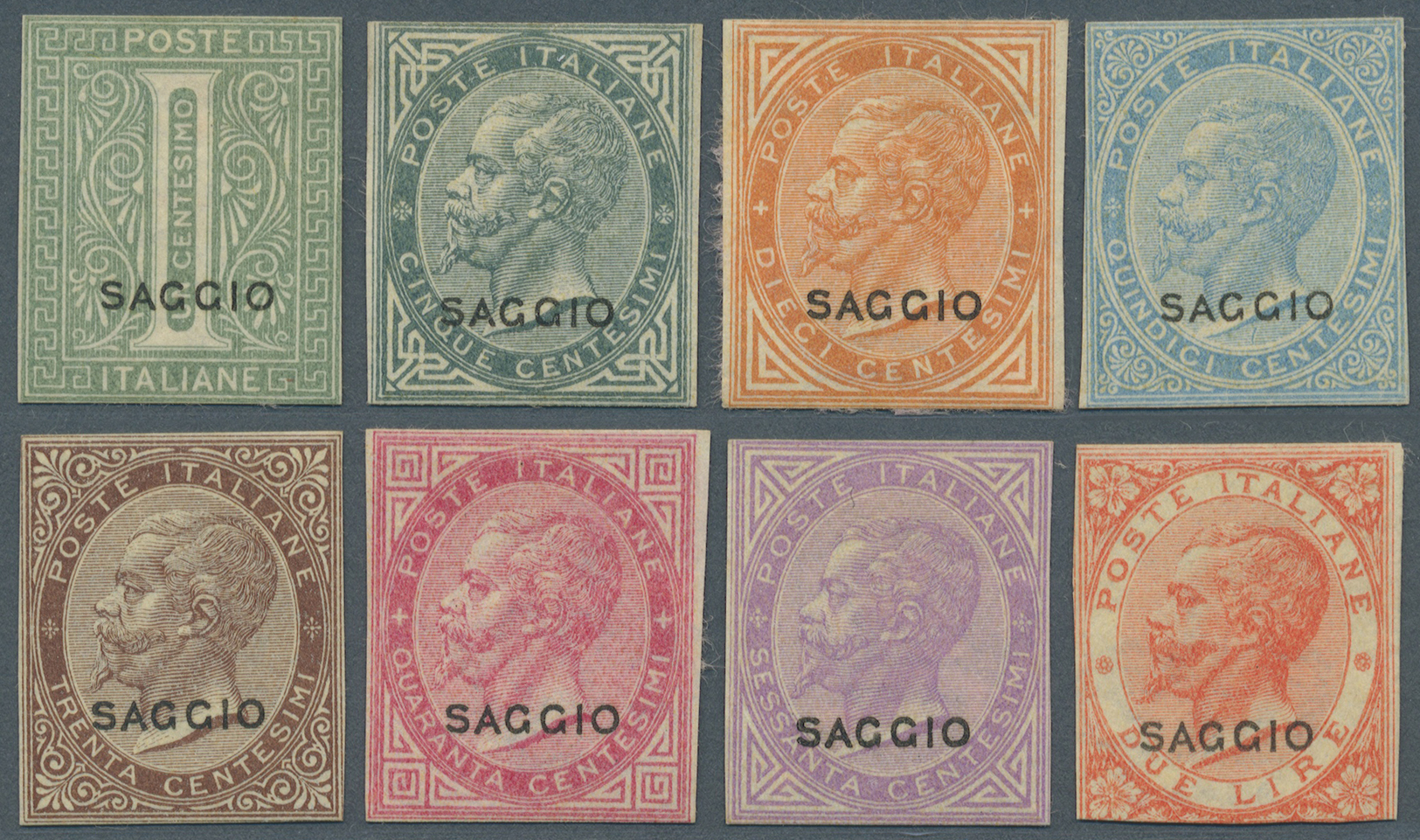 (*) Italien: 1863, Viktor Emanuel II. 5 C. Bis 2 L. Komplett (7 Werte) Sowie 1 C. Ziffer Alle Eng Geschnitten Mit - Marcophilia