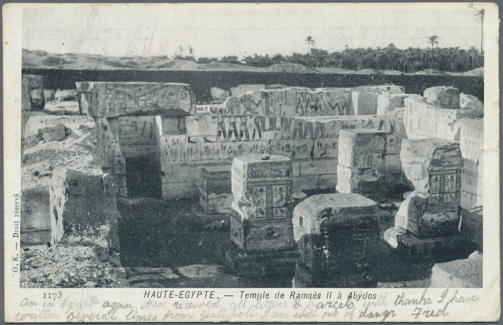 Br Australien: 1916. Stampless Picture Post Card Of 'Temple De Ramses A Abydos' Written From Tel EI Kebir' Addressed To  - Other & Unclassified