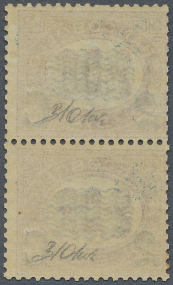 * Italien: 1878, Overprinted Issue Vertical Pair 2c./2 L. Violet Red, Mint Hinged, Fine And Fresh, Michel Catalo - Marcophilie