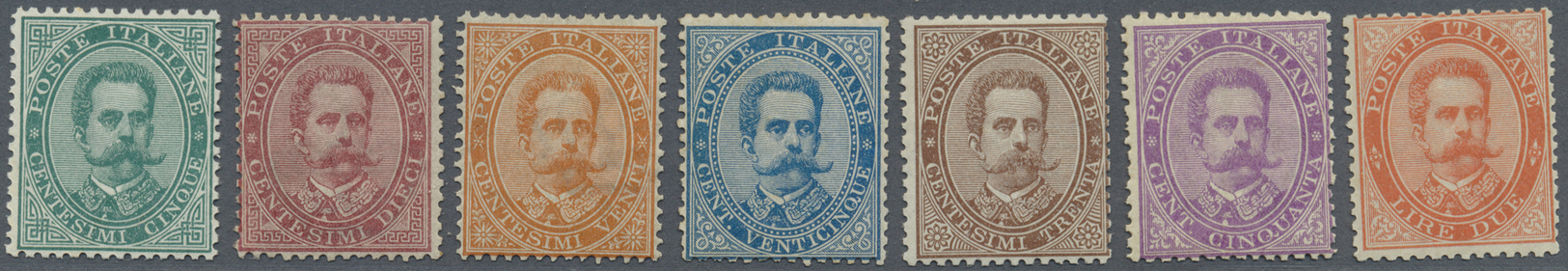 * Italien: 1879, Definitives Umberto, 5c. To 2l., Set Of Seven Stamps, Fresh Colours, Well Perforated, Mint O.g. - Marcophilia