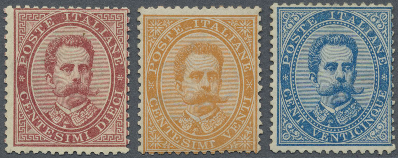 * Italien: 1878, Umberto I. Issue Three Values 10c., 20c. And 25c. Blue, All Mint Hinged, Fine And Fresh, Two Ex - Marcophilia