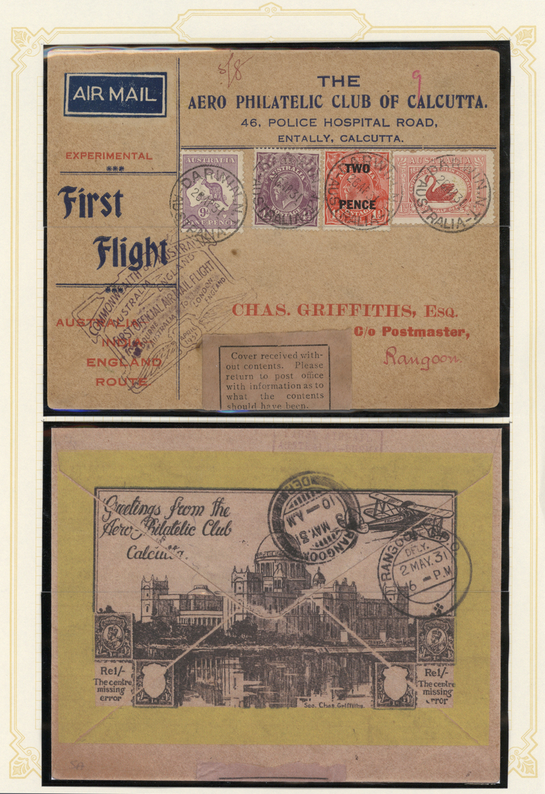 Br Australien: 1931: Two First Flight Covers From Australia To Ragoon/Burma: First Cover With The Brisbane-Rangoon Stage - Other & Unclassified