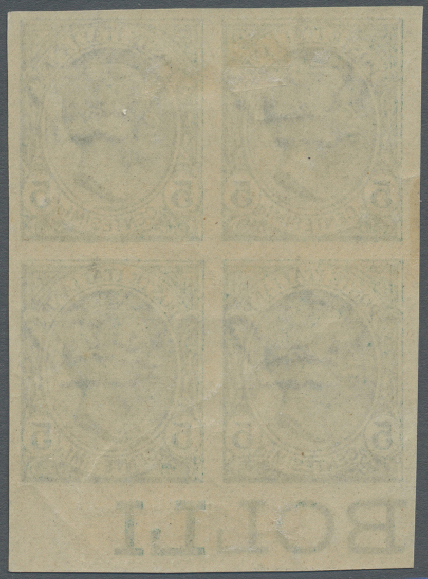 * Italien: 1906, 5c. Green, Bottom Marginal Block Of Four, Mint O.g., Certificate Studio Peritale Romano. Sass. - Marcophilia