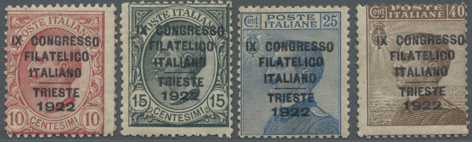 **/* Italien: 1922, "Congresso Filatelico" 10 C. - 40 C., Complete Set With 4 Stamps, Mint Never Hinged (with Excep - Marcophilie