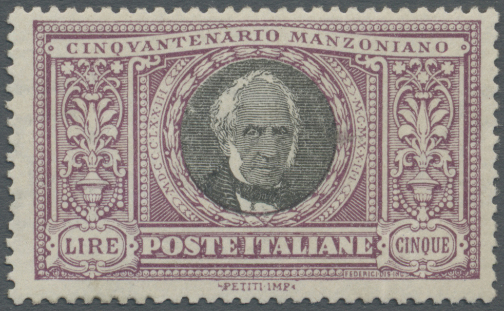* Italien: 1923, 5 L. Violet And Black, Mint Tiny Hinge Remain, Expertised Raybaudi, Sassone Catalogue Value 500 - Marcophilie