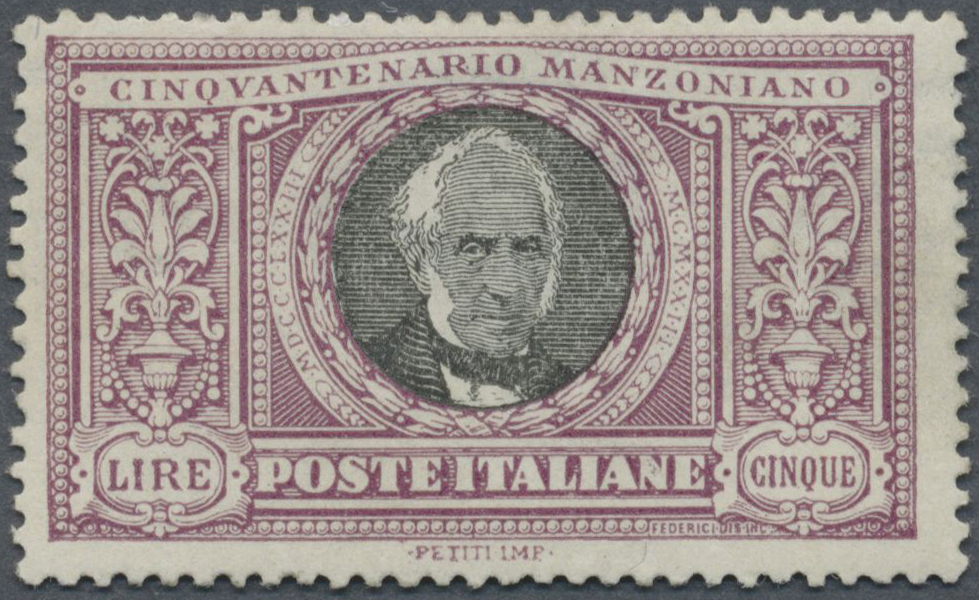 * Italien: 1923, 5 L. Violet And Black, Mint Tiny Hinge Remain, Fine, Sassone Catalogue Value 500,- Euro - Marcophilia