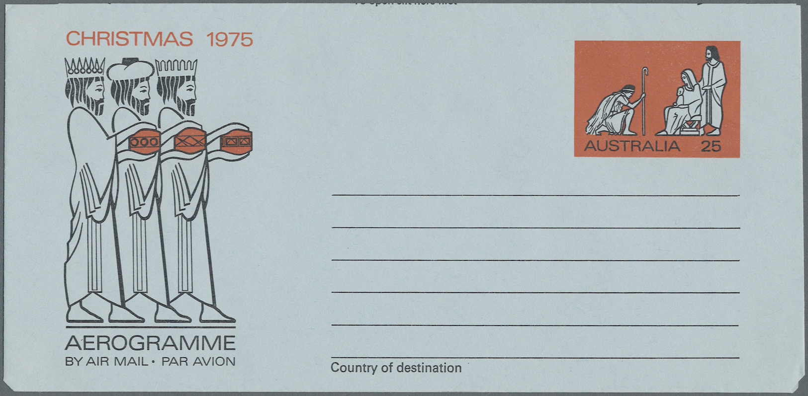 GA Australien - Ganzsachen: 1975, Aerogramme 25c Christmas ALBINO Printing With All Colours Missing But Shows Clear Plat - Postal Stationery