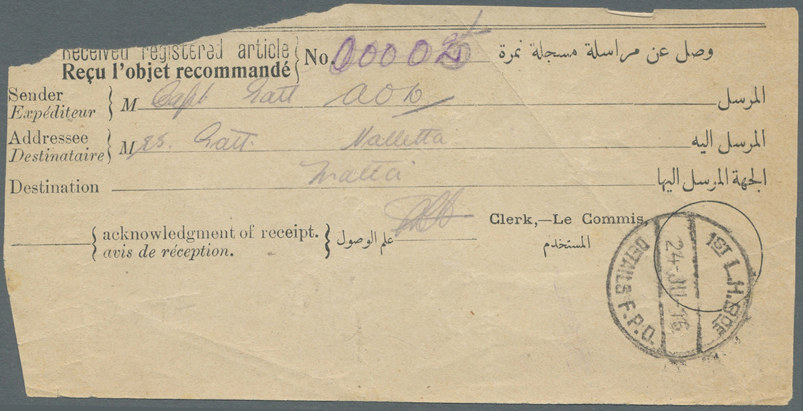 Br Australien - Besonderheiten: 1916. Stampless 'Field Service/ Post Card' Addressed To Sliema, Malta' Cancelled 'Ist L. - Other & Unclassified