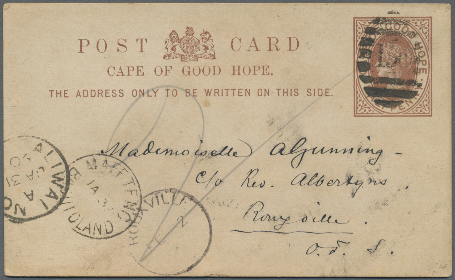 GA Basutoland: 1890, CGH Card 1/2d Canc. Unclear "156" Written In "SILAFE 28 Jan. 90" With Cds "MAFETENG BASUTOLAND JA 3 - 1933-1964 Crown Colony