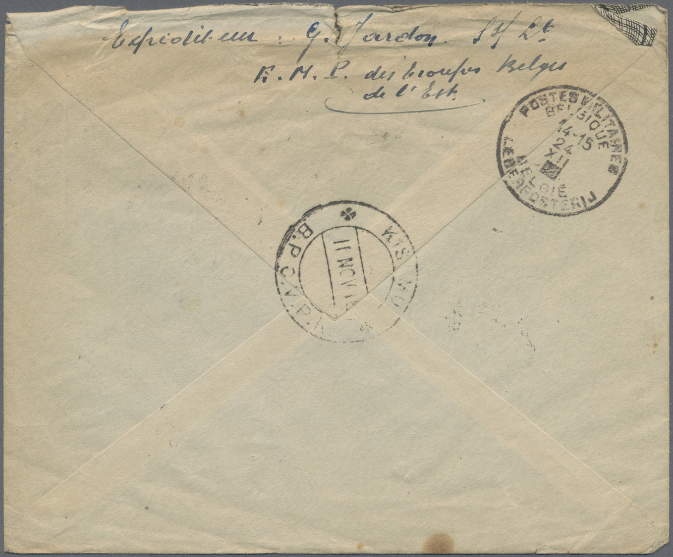 Br Belgisch-Kongo: 1915. Stampless Military Mail Envelope (tear) Endorsed 'E.M.P. Des Troupes Belges De L'Est' Addressed - Other & Unclassified