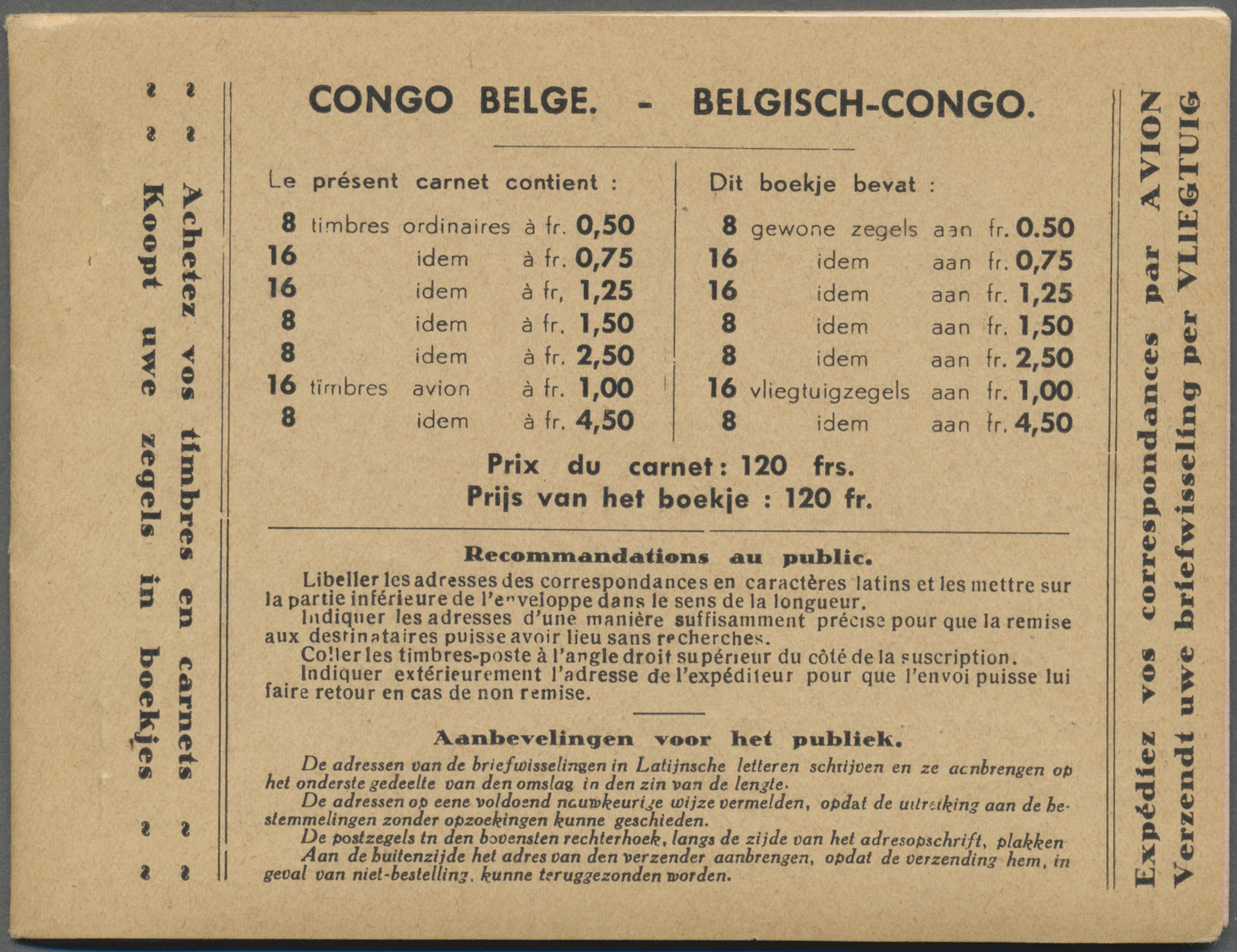 ** Belgisch-Kongo: 1937, Booklet Containing 56 Stamps Of The 1931 Issue And 24 Airmail Stamps. - Other & Unclassified