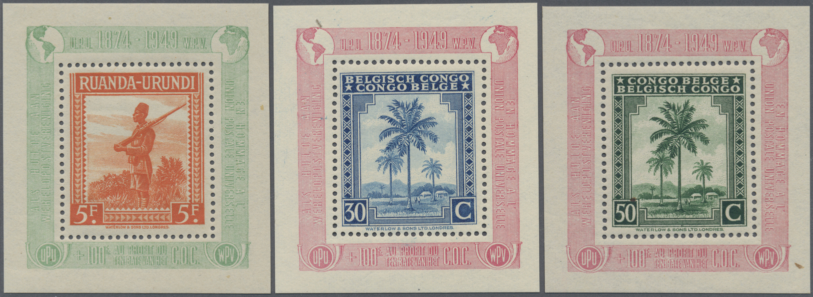 Belgisch-Kongo: 1943, Set Of Totally 12 Different Souvenir Sheets Belgisch Kongo Bl. 3-10 And Ruanda-Urundi Bl. 1-3 Issu - Autres & Non Classés