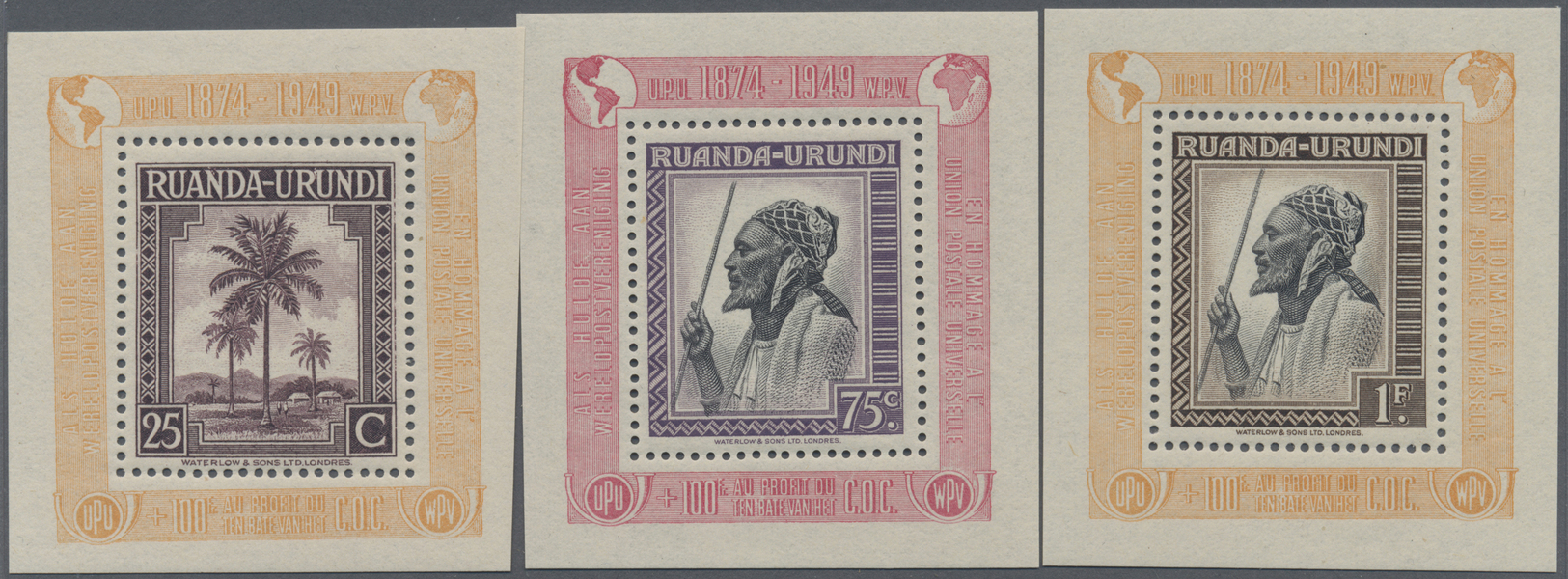Belgisch-Kongo: 1943, Set Of Totally 12 Different Souvenir Sheets Belgisch Kongo Bl. 3-10 And Ruanda-Urundi Bl. 1-3 Issu - Autres & Non Classés